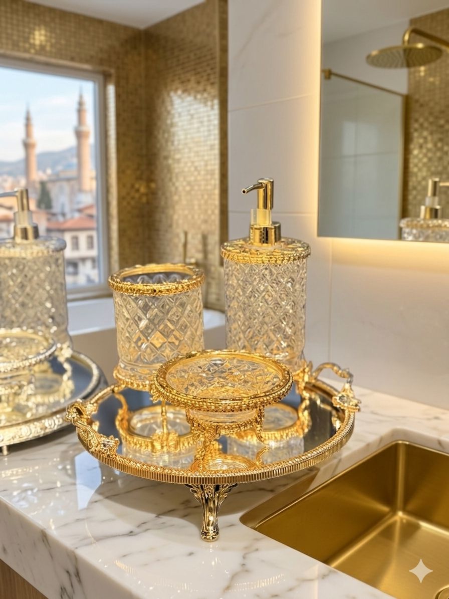 Gold Tepsili Banyo Seti